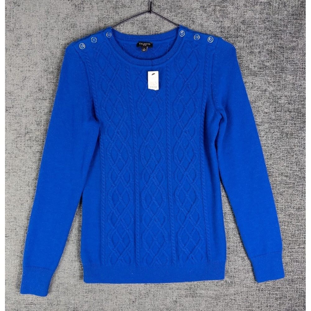 NWT Talbots Fisherman Sweater Womens PS Blue Pullover‎ Lambswool Knit
